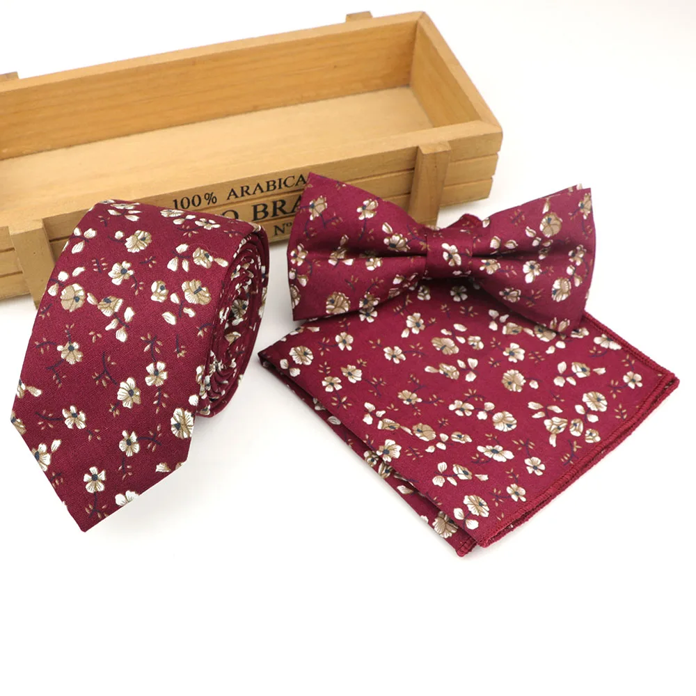 Набор хлопковых галстуков для мужчин тонкий галстук галстук-бабочка носовой платок Свадебный 3 шт.