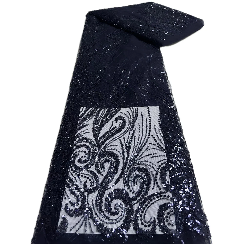 NI.AI New Design Beaded Net Lace Bridal Flower Mesh Embroidered Sequins Lace Fabric with Pearls for Wedding Dress Materials