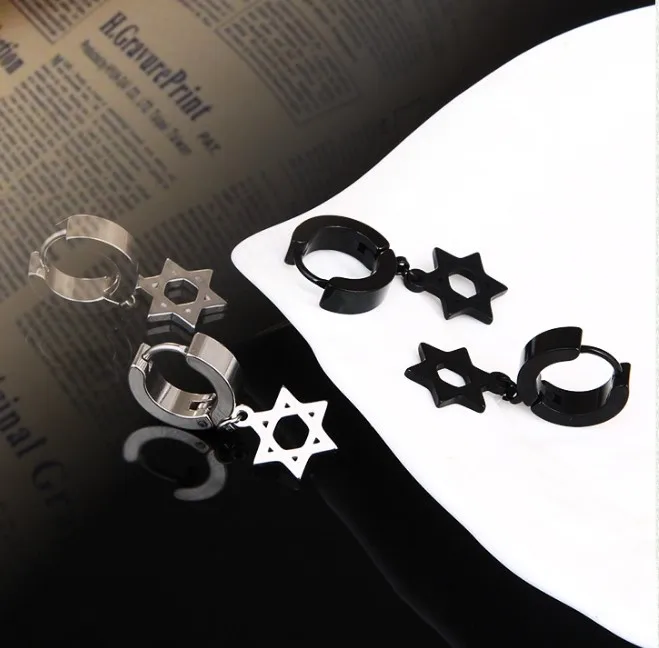 Star Ear Buckle Clip Korean Kpop Fashion Titanium Steel Punk Earrings Trendy Pendant Earring Jewelry for Men Women