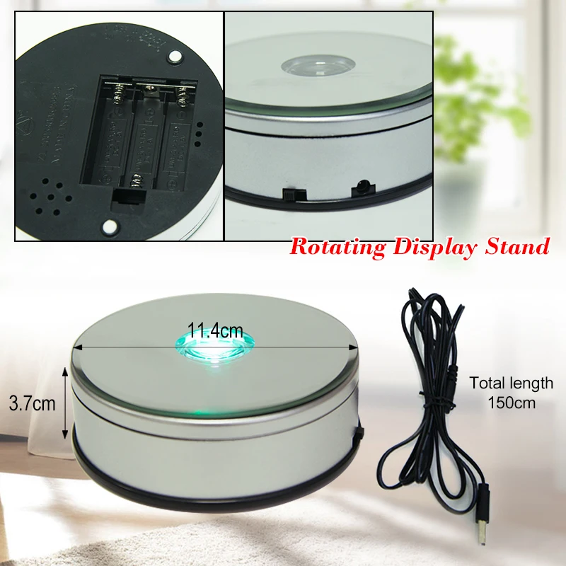video 12cm LED Color  Showcase mirr photography stand video turntable electric rotating forJewelry Display Stand