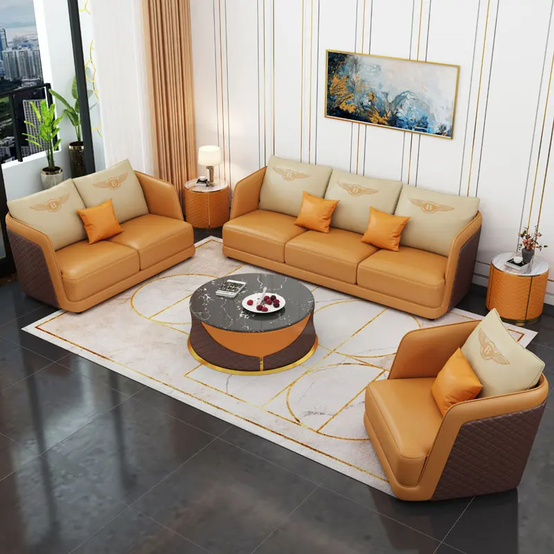 High quality living room leather sofa sets stylish modern hotel lounge 3 seats living room furniture sofa vip room for home