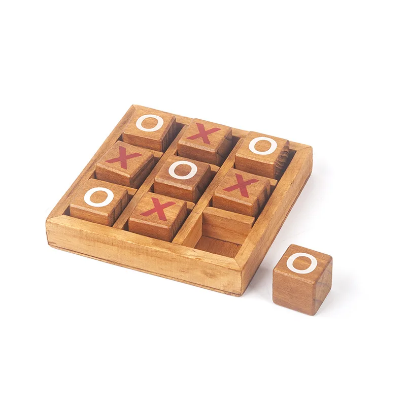 Tic Tac Toe Wood Pine Wooden XO Chess Pieces Table Game Tic-Tac-Toe Educational Tool Interactive Games Board