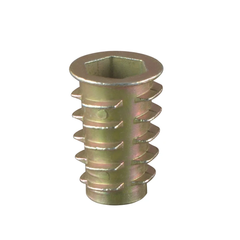Zinc alloy hex socket inner and outer flange nut fastener furniture fittings insert hexagon Timber  nuts for wood M5 M6 M8 M10