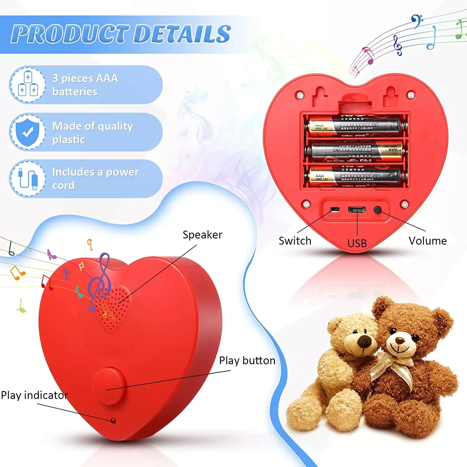 Voice Recordable Talking Hearts with 2 minutes recording time Talking Heart Voice Recorder Sound Box for Teddy Bears Plush Toys
