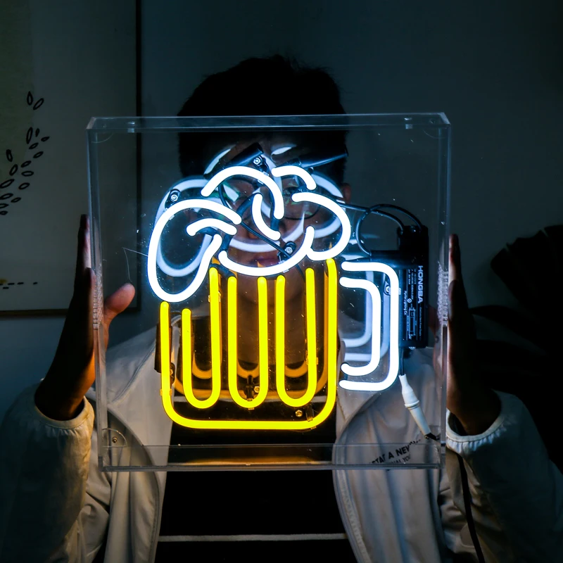 3D illuminated home decoration RGB cup design lighted glass neon sign for party