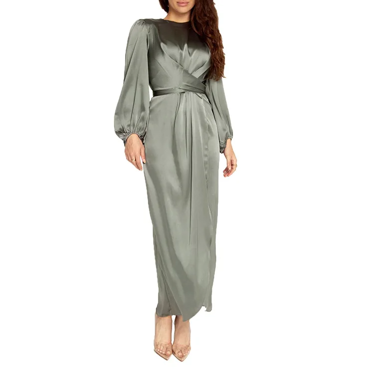 
Arabic Silk Abaya dress Muslim Dresses Abaya in Dubai Islamic Clothing For Women Muslim Fashion Satin abaya Dress 