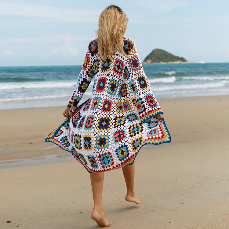 Handmade Crochet Granny Square Cardigan Ladies Crochet Coat Crochet Jacket Summer Winter Ladies Crochet Sweaters