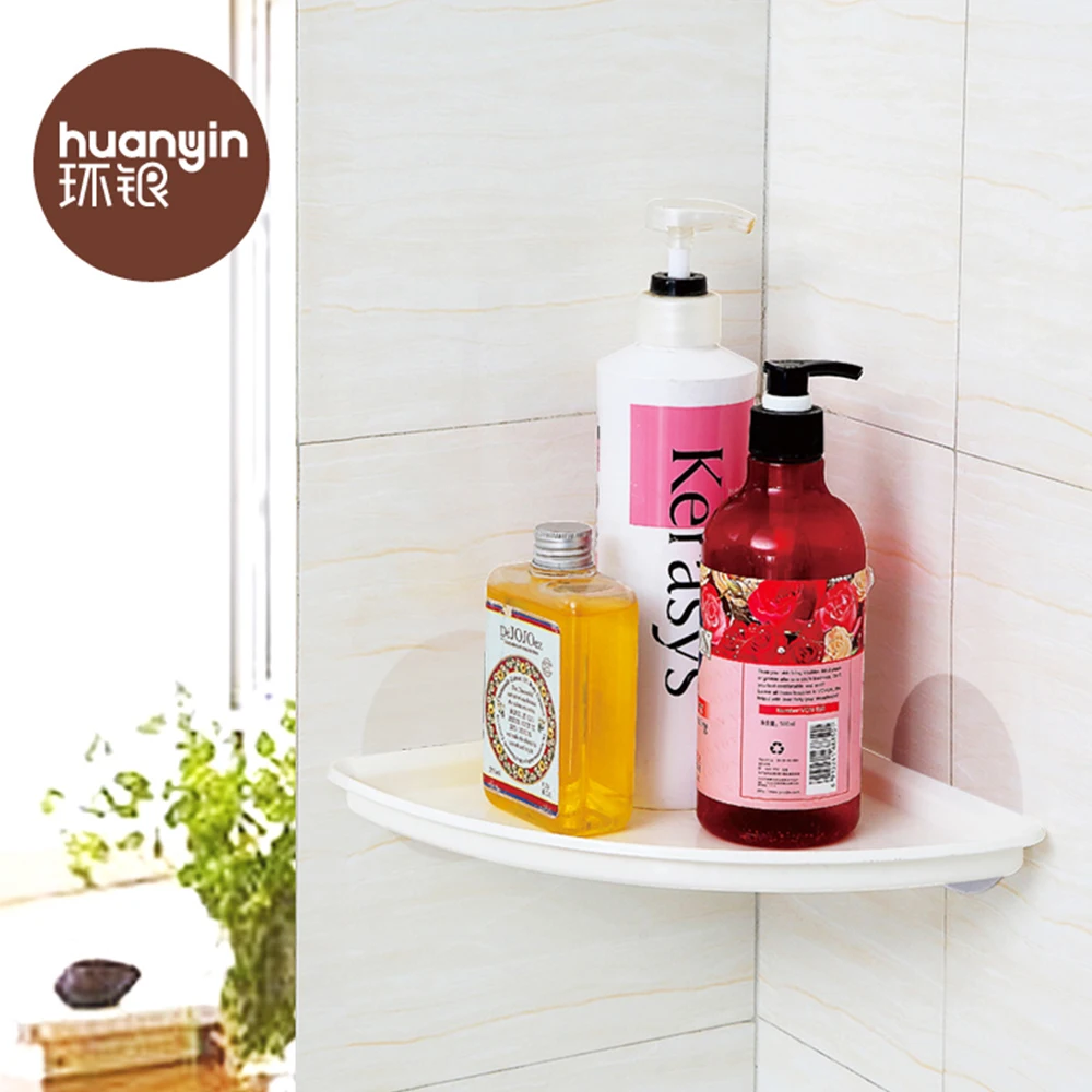 Plastic triangle suction cup bath room corner rack for soap