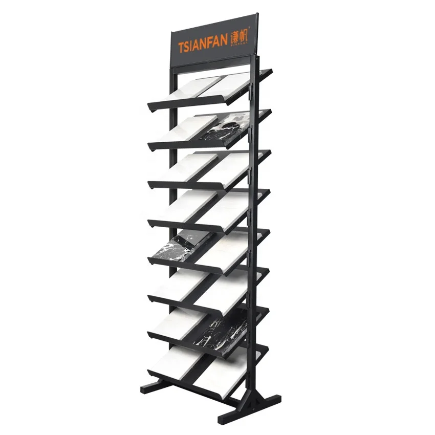 High Quality Metal Sample Holder Custom Floor Standing Quartz Marble Ceramic Tiles Showroom Stand Display Racks Tile Stone
