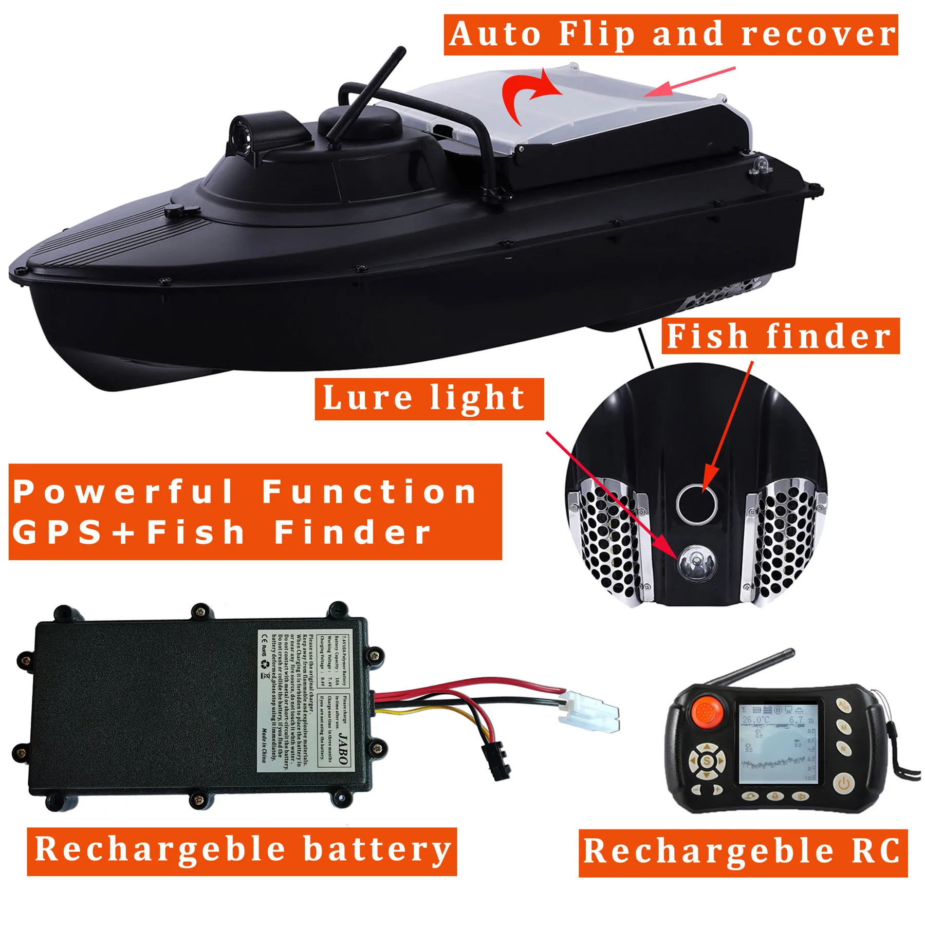 Overseas Warehouse Jaboboat JABO2BG GPS Remote Control Fishing Bait Boats with Fish Finder