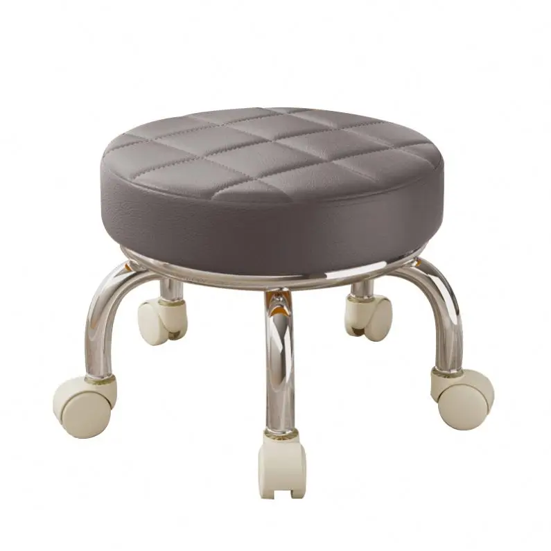 Leather Low Rolling Stool - Swivel Small Stool with Universal Caster Wheels for Home Office Garage Shop Fitness Sport