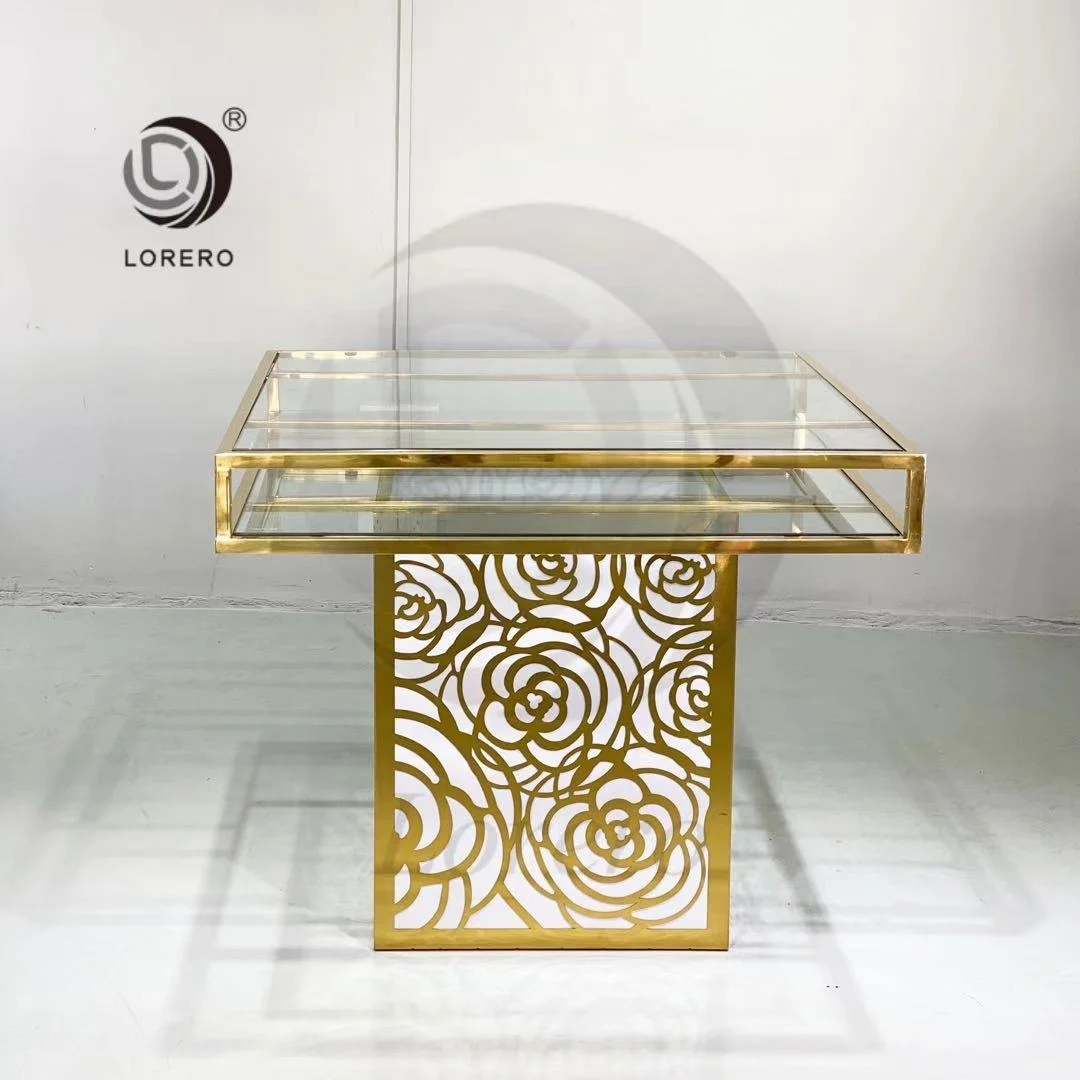 luxury  gold Stainless Steel top frame dining  table  for  wedding banquet