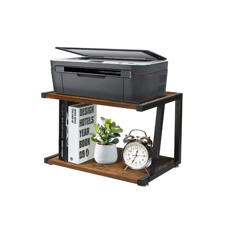 Hot sale rustic 2 tier desktop organizer with shelf home office wood printer stand