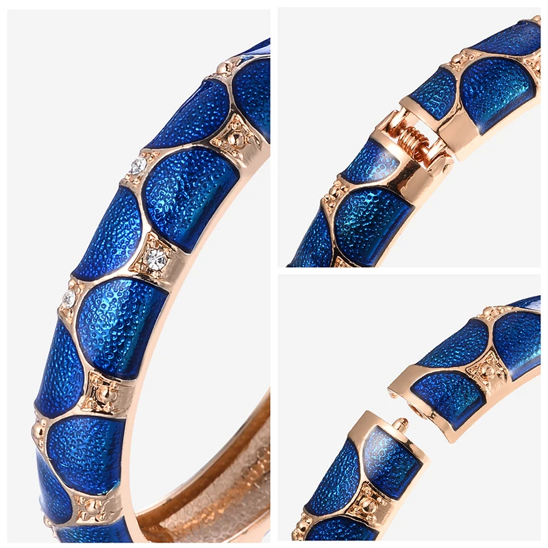 Daili Geometric Transparent Blue Wave Colorful Enamel Bangles Gold Plated Cloisonne Bracelets Fashion Jewelry Bracelets