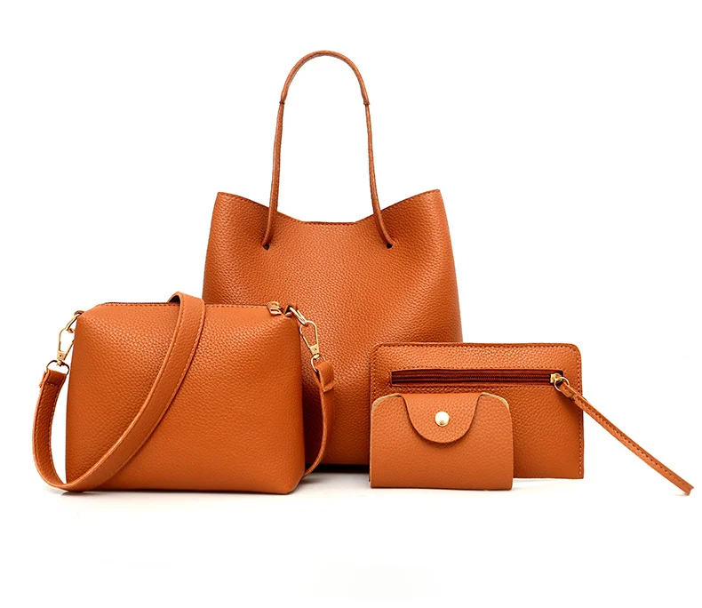 RU 2024 Shoulder Leather Tote Bags Plain Tote Bag Fashion Handbag Sets 4 Pieces Lady Hand Bags set