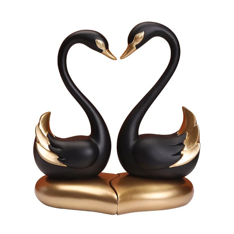 Modern Home Decoration Interior Space Romantic Love Accent Room Decor Love Heart Black Swan Art Sculpture