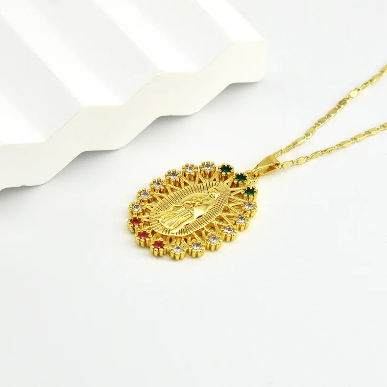 Europe, the Middle East cross-border religion copper micro-inset zircon necklace personality fashion Madonna pendant necklace