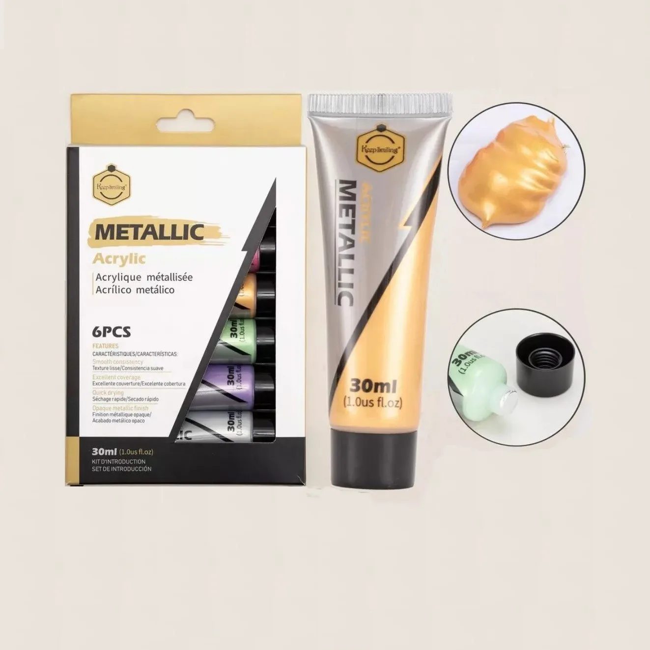 Factory Direct Sale 6colors Metallic Acrylic Paint Set 30ml Watercolor Oil Paint Art Set