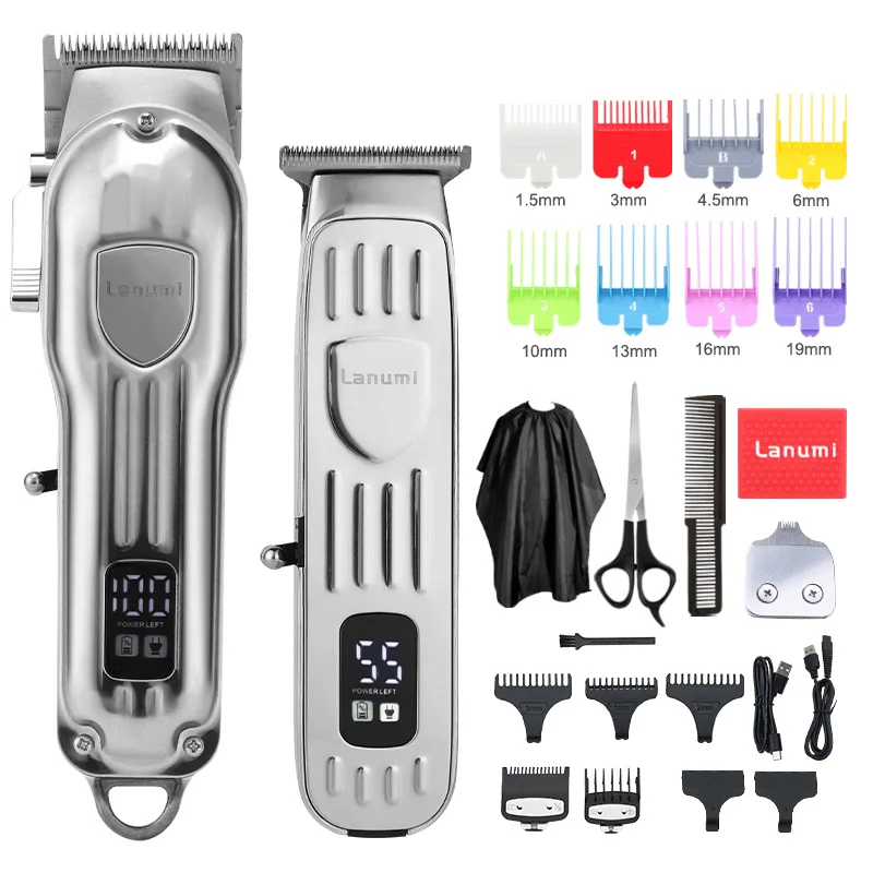2021 New 3pcs Set Interchange Cordless Hair Trimmers Barber Hair Cutter LCD Stainless Blade Clippers Vintage Salon Cut Machine