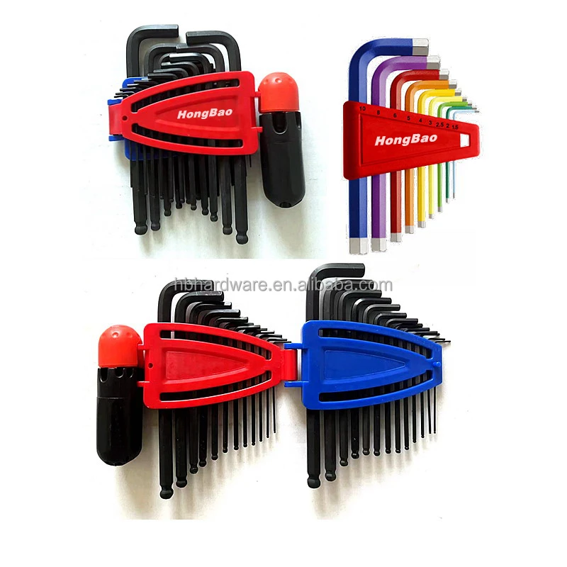 24 Pieces SAE Inch and Metric head Ball End middle Long Arm with 1 piece Strength Helping t handle Allen Wrench Hex Key Set