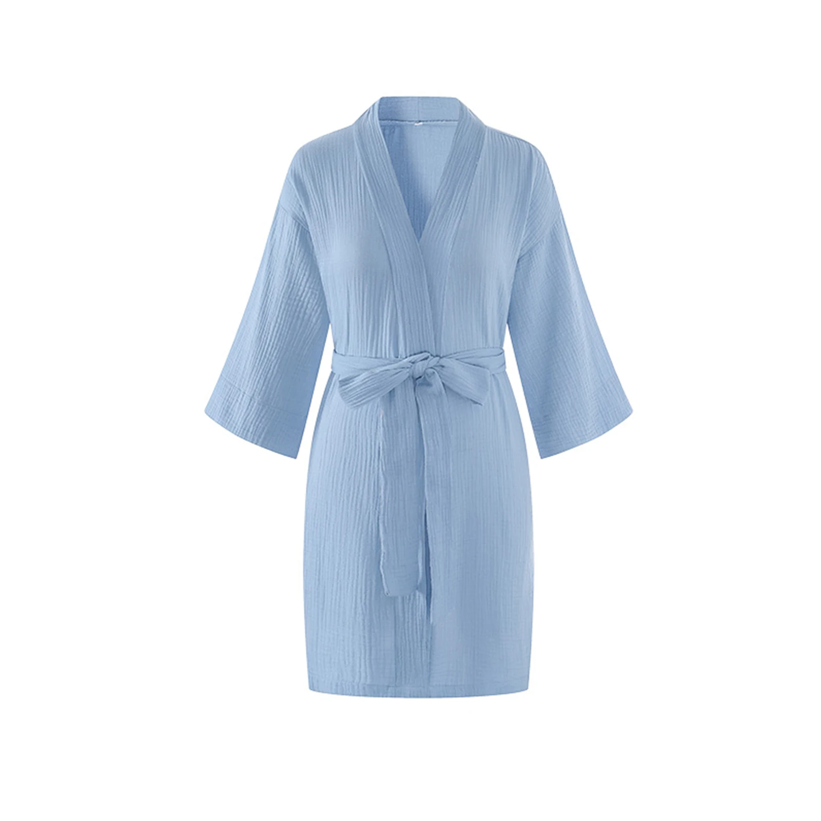 Customized 100% Cotton Pajamas Robe Soild Color Woman Sleepwear Soft Gauze Nightgown V-neck Bathrobe
