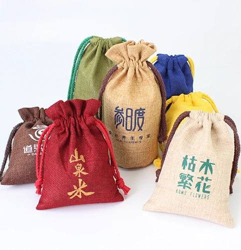 Hot sell custom drawstring burlap fabric packaging pouch jewelry jute bag for Gift Bags Jute Jewelry Drawstring Bags