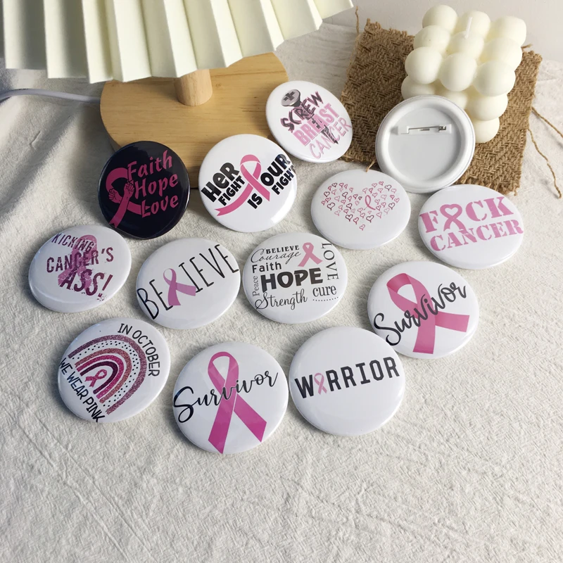 Pink Ribbon Buttons Novelty Pink Breast Cancer Awareness Buttons Badge Pinback Buttons Brooch
