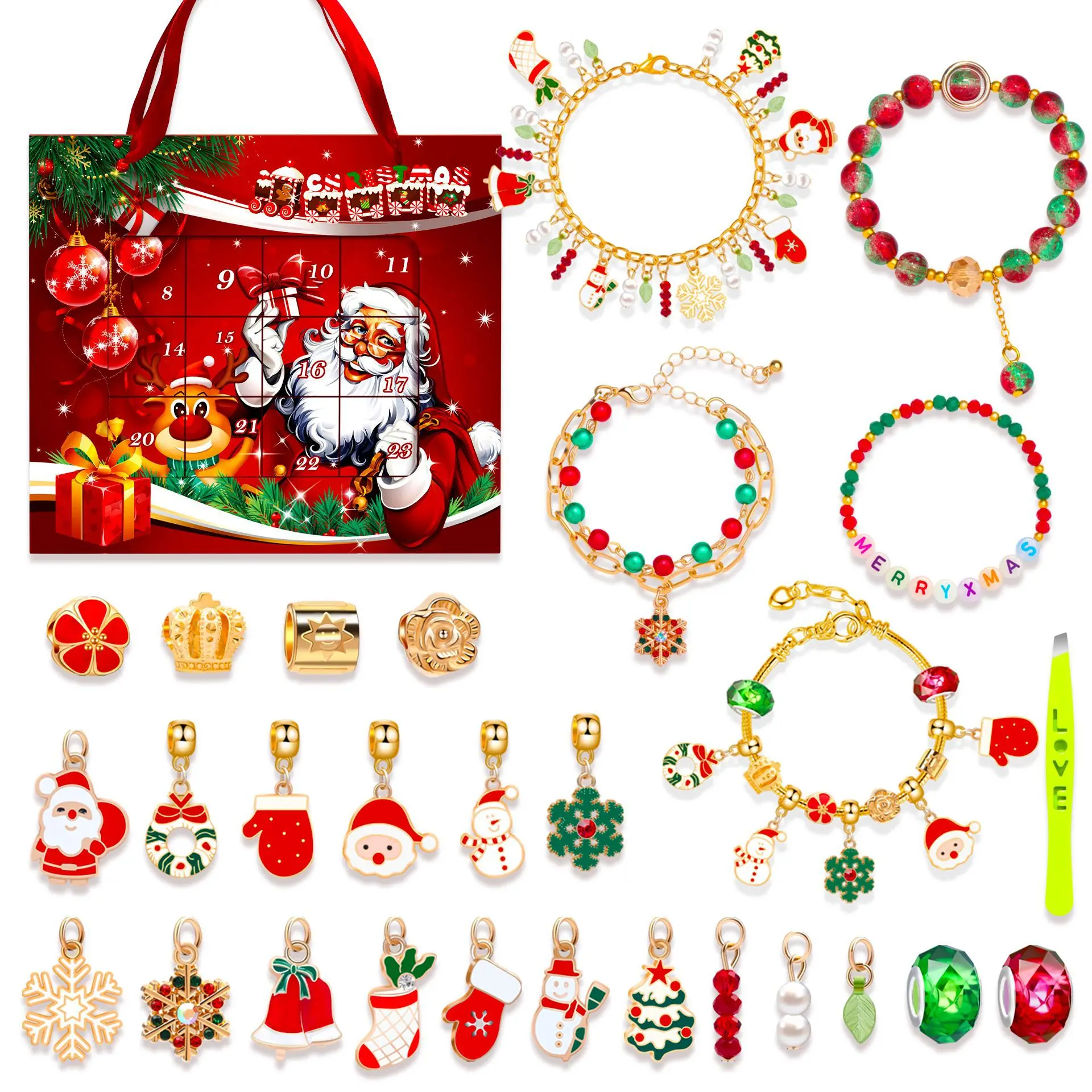 Hot sales Christmas Advent Calendar Bracelets Christmas Gift For Kid Girls Charms Bracelet Making Kit Charms Bracelet Making Kit