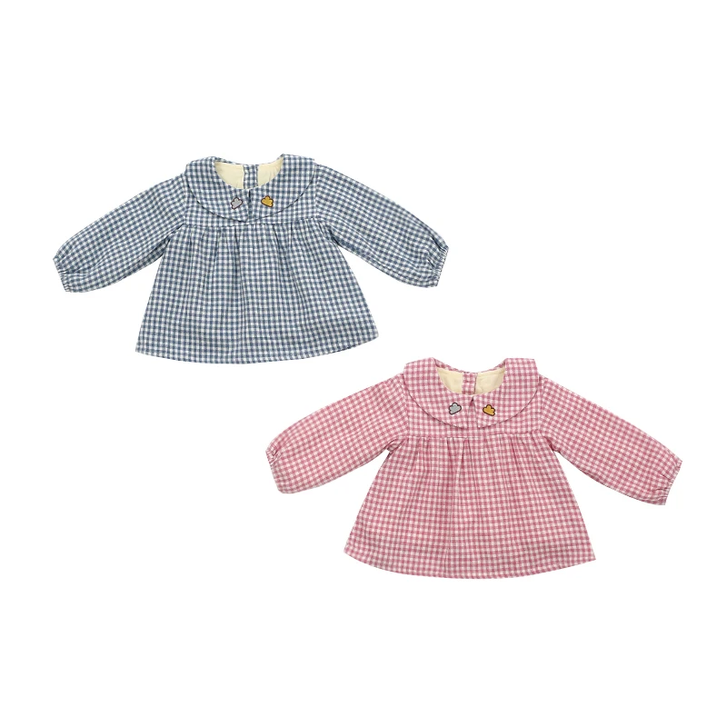 
Cute plaid design solid color long sleeve one-piece 0-3-year old baby girl dress wholesale 2020 NEW baby skirts 