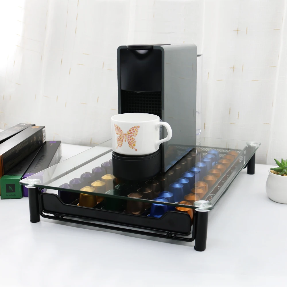 Оптовая продажа, домашний прочный большой контейнер, 60 шт. емкости, СТЕКЛЯННЫЙ КОФЕЙНЫЙ капсульный ящик для капсул Nespresso