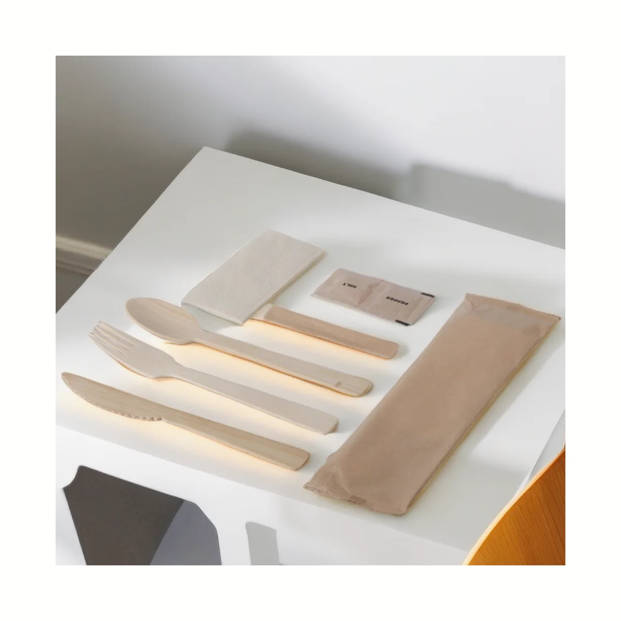 170mm Airline Bamboo Disposable Cutlery Set 6 in 1 Pack  Convenient Disposable Bamboo Cutlery Set For Airlines