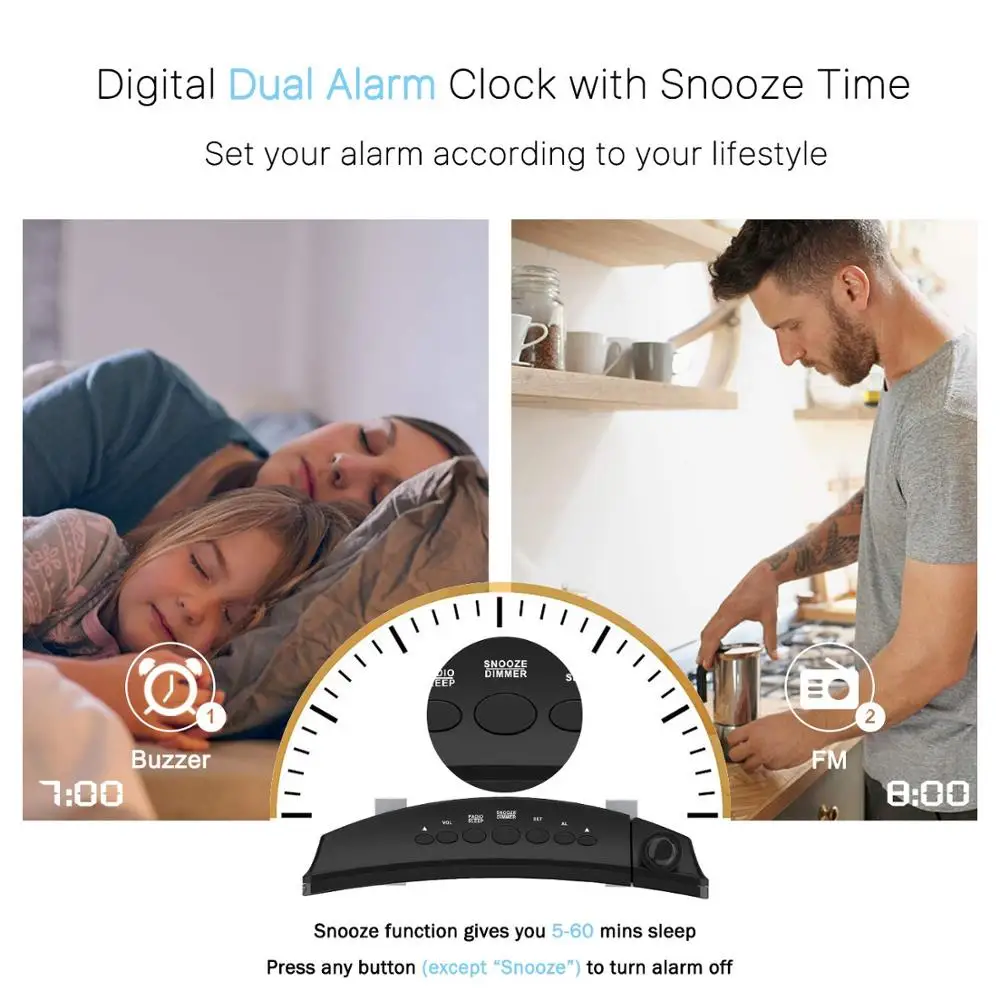 Digital Night LED Light USA Projection Alarm Clock With Wireless Phone Charger