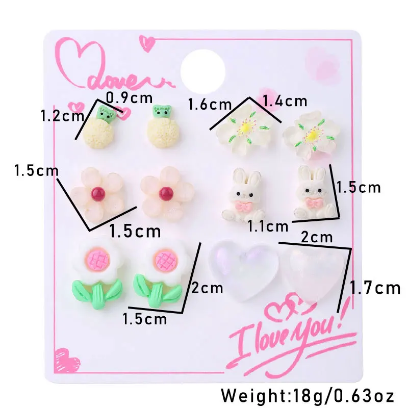 Finetoo Cartoon Solid Color Cute Acrylic Small Stud Earrings Creative Carrot Flower Animal Earrings Set for Women Girls