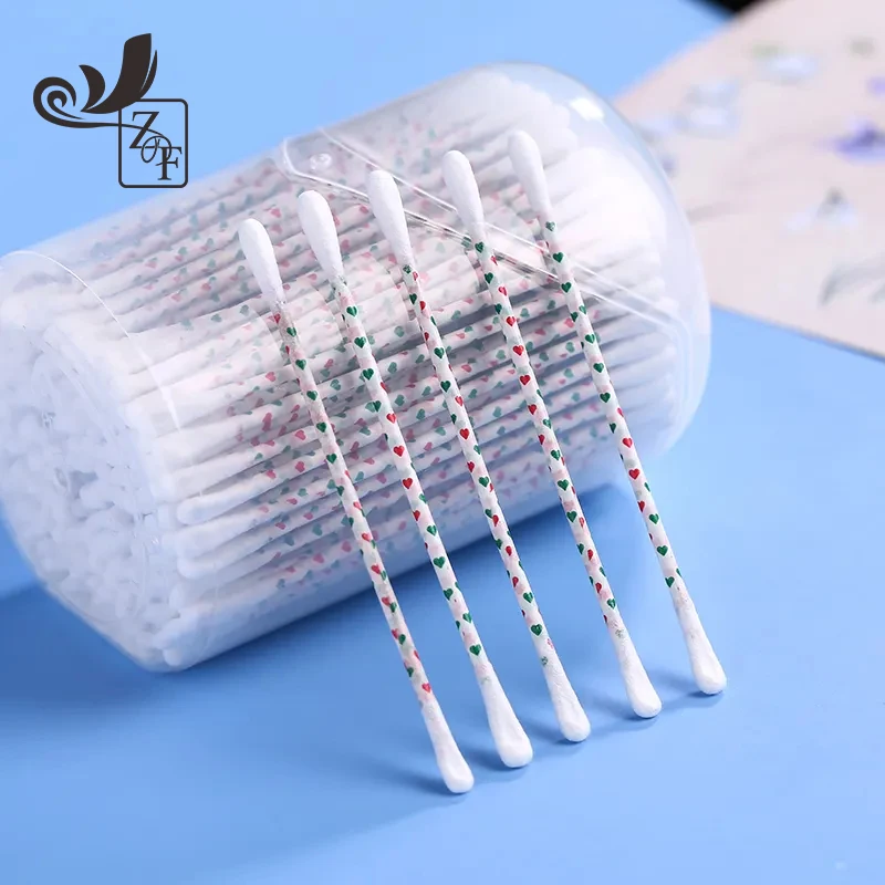 Custom Sterile Cosmetic Colored Pointed Big Bamboo Stick Ear Cotton Swab