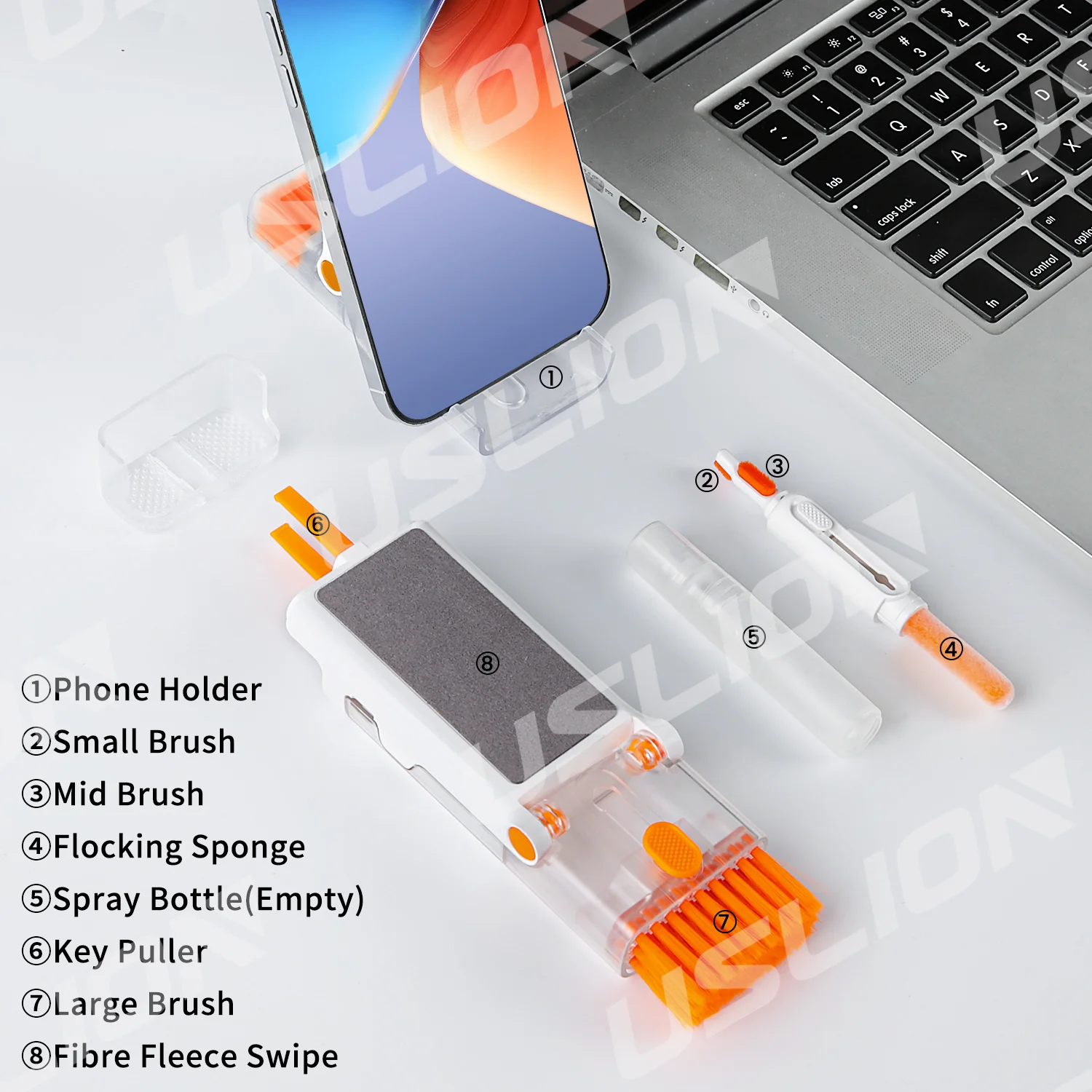 USLION 8-in-1 Multi-Functional Earphone Headphone Phone Cleaner Tools Portable Keyboard Cleaner Cleaning Pen Kit With Soft Brush