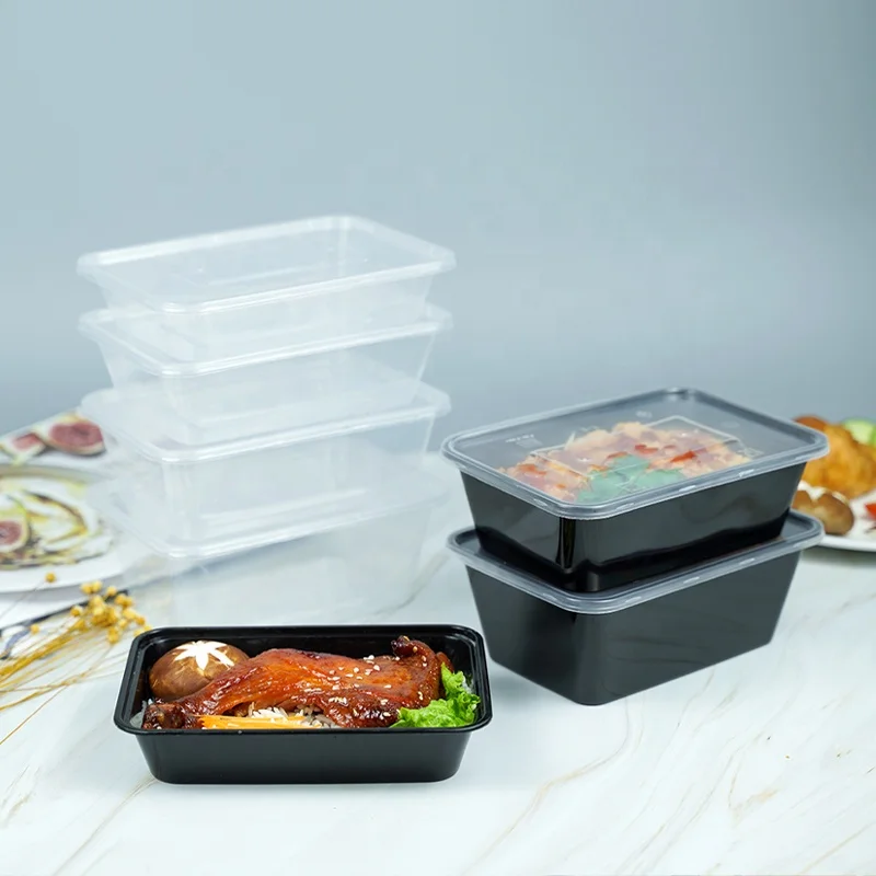 500ml-1000ml Clear Black white Rectangular Disposable PP Food Box Take Away Microwaveable Plastic Food Containers