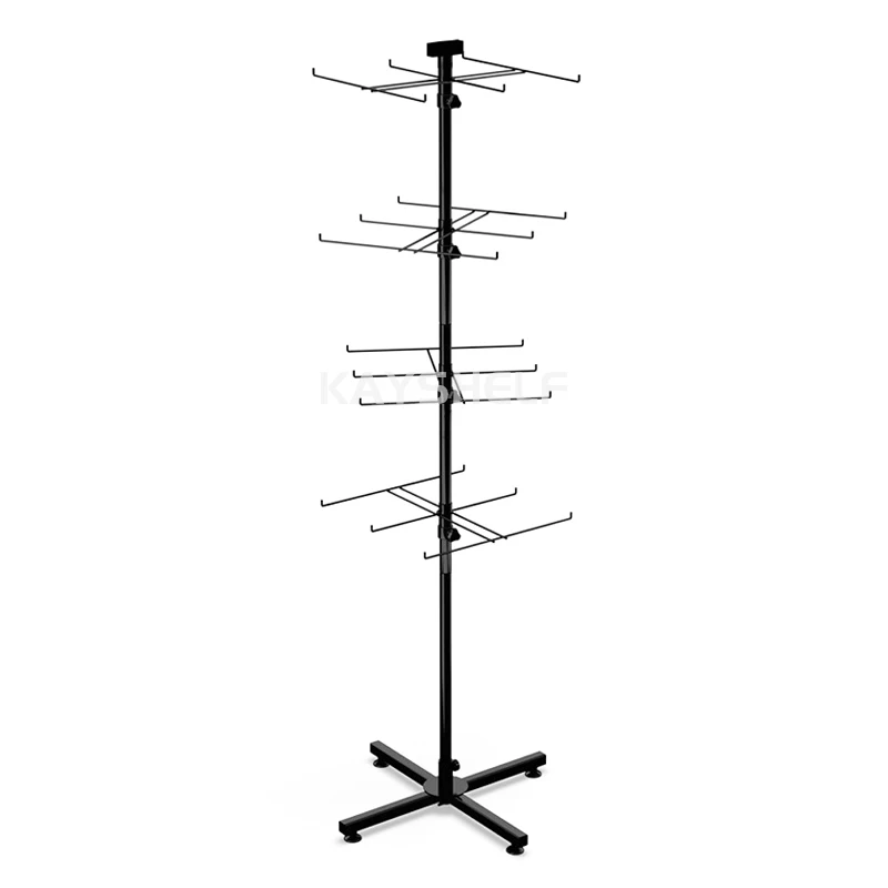 Retail Shops Floor Standing Metal Wire Hooks Rack Rotating Display Stand For Candy Snack Jewelry