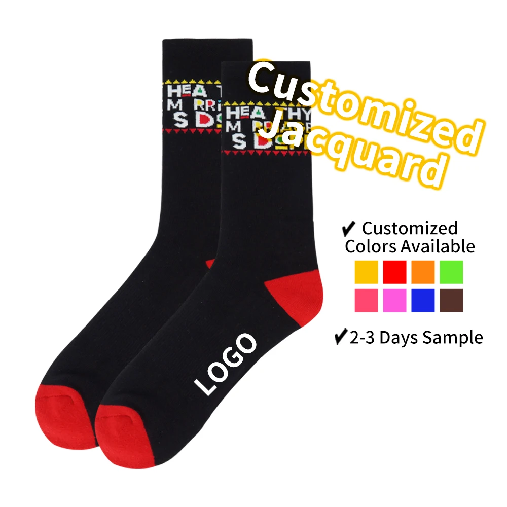 OEM best quality custom logo brand sox streetwear design funny men women graphic word text cotton crew socks