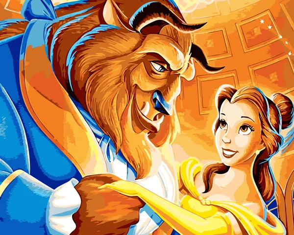 European Famous Cartoon Beauty and the Beast DIY Oil Painting By numbers Popular Wall Art Painting For Painting Lovers