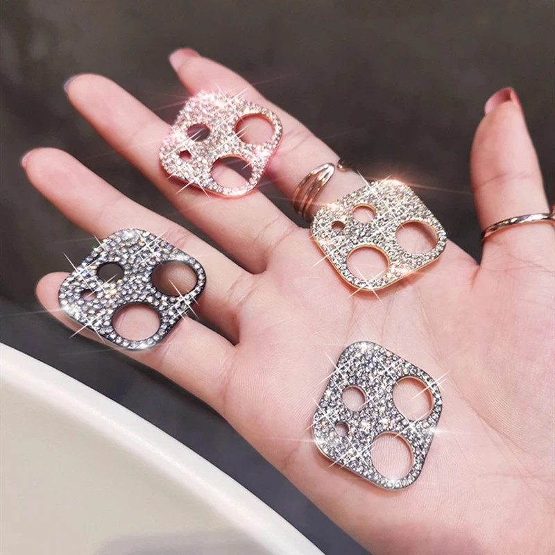 Camera Protector For iPhone 15 Pro Max Bling Glitter Diamond Metal Lens Glass Film For iPhone 11 12 13 14 Plus 15 Pro Max