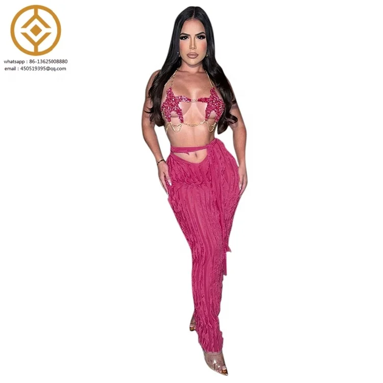 Wave pattern ruffle lace up sexy navel revealing skirt