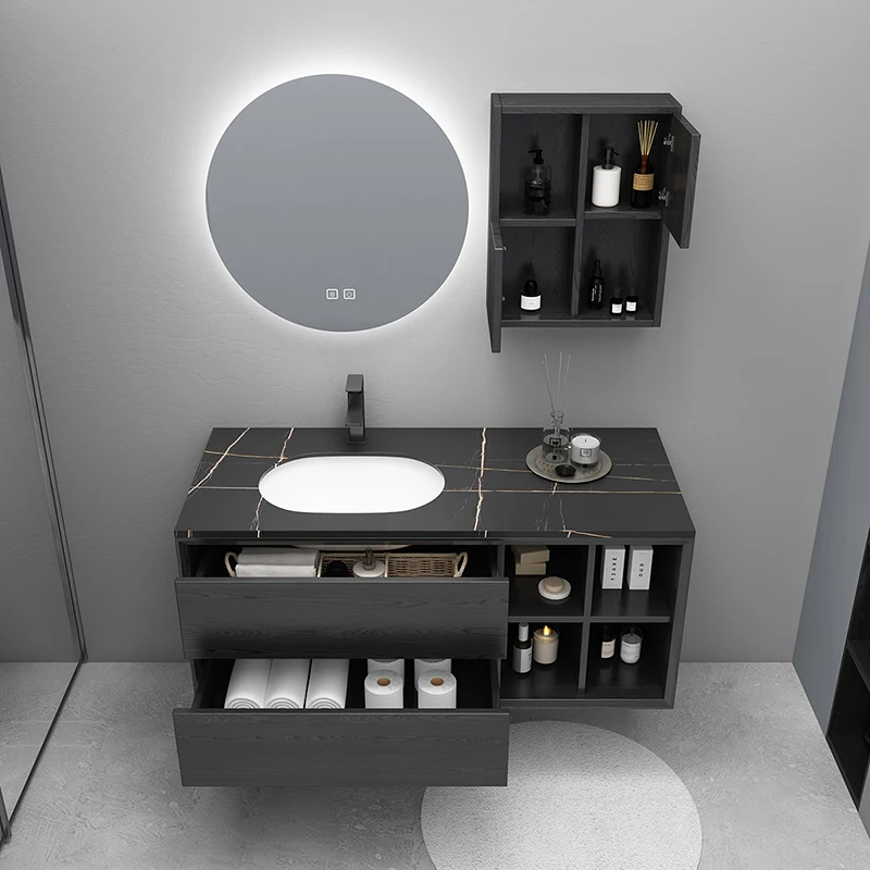 Hotel luxury Bathroom Vanity Wood Vanity And Sink Set Wall Floating Bathroom Furniture with Mirror and Drawer