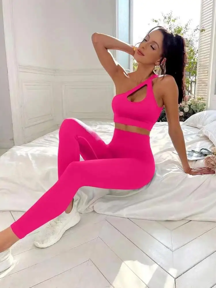 OEM New Sexy Hollow Seamless Yoga Dress Waist and Hip Lift  Suit Yoga High Wasted Sets Tights Leggings for Women Eco Yoga Set