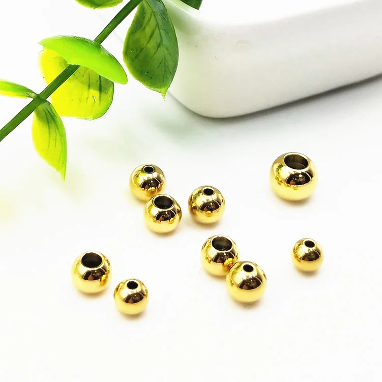 wholesale jewelry accessories findings stainless steel PVD 18K gold plating septum round solid beads DIY jewelry making,2-10 mm