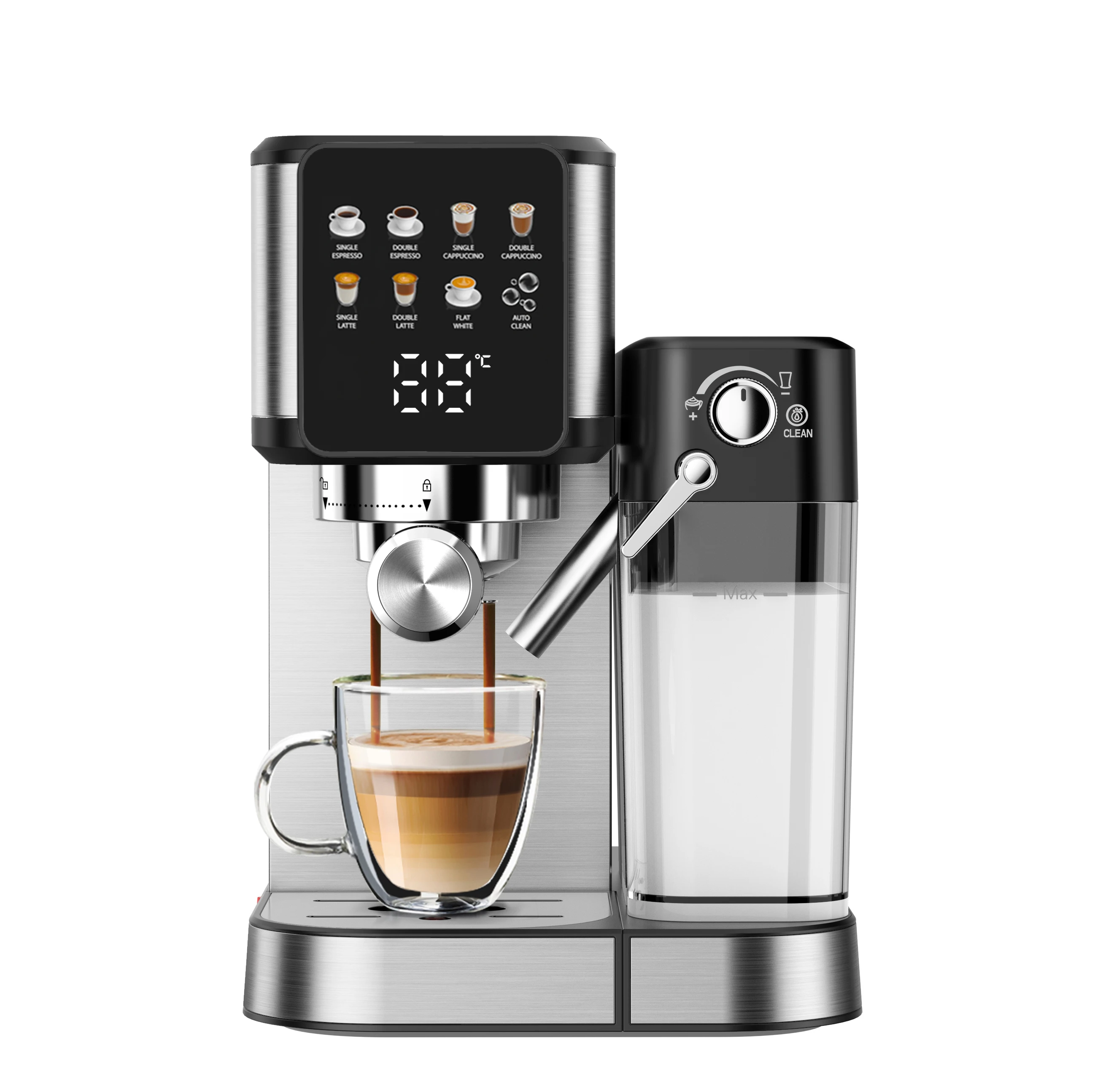 Espresso coffee machine with Milk Tank 3in1 Stainless Steel 19 Bar Extraction Home kitchen appliance