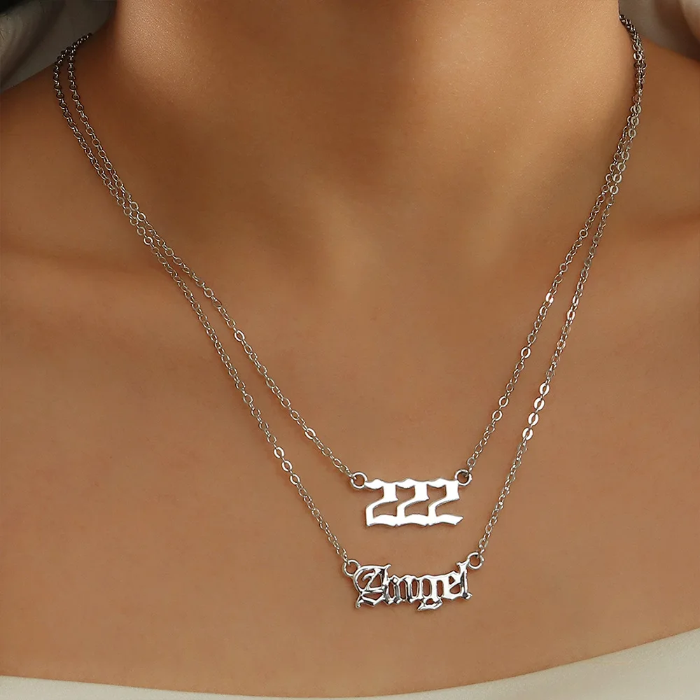 Hot Selling Angel Number Necklace 2pcs Carded Set Letter Necklace for Adult Kids