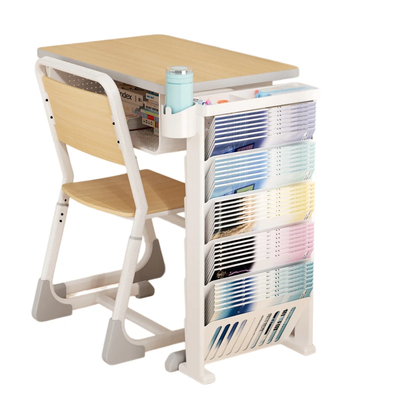 Portable Plastic 5-Tier Book Cart with Wheels, High Capacity Partition Storage,  Side Table Organizer for School and Office