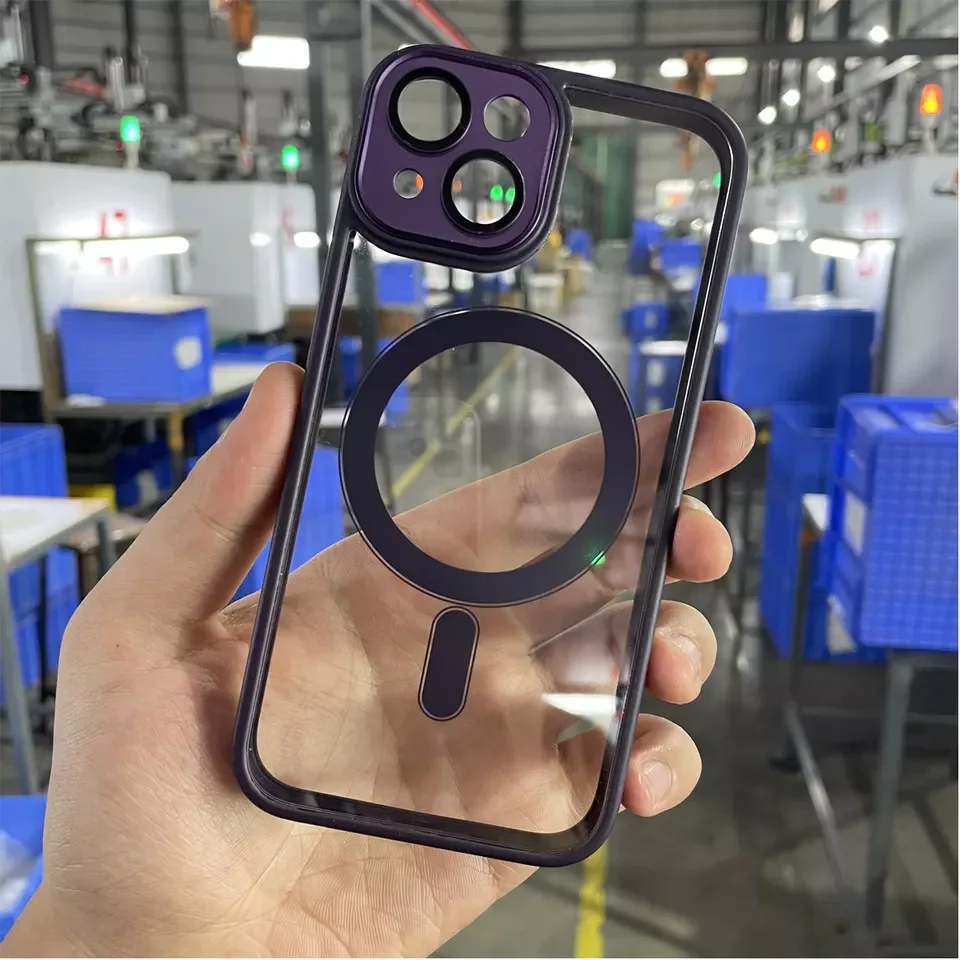 Hard Clear PC Back Cover Magnetic Phone Cases Wireless Charging Mag Safe Mobile Phone Case for iPhone 14 Pro max Deep Purple