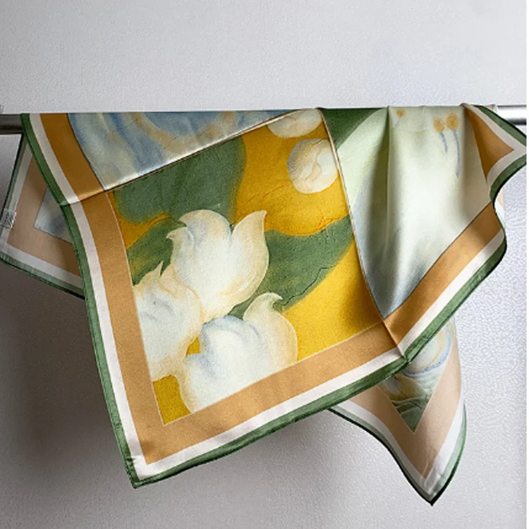 F-2699 fashion oil painting style custom scarf square 65x65cm elegant kerchief for women lady office decor womans silk scarf