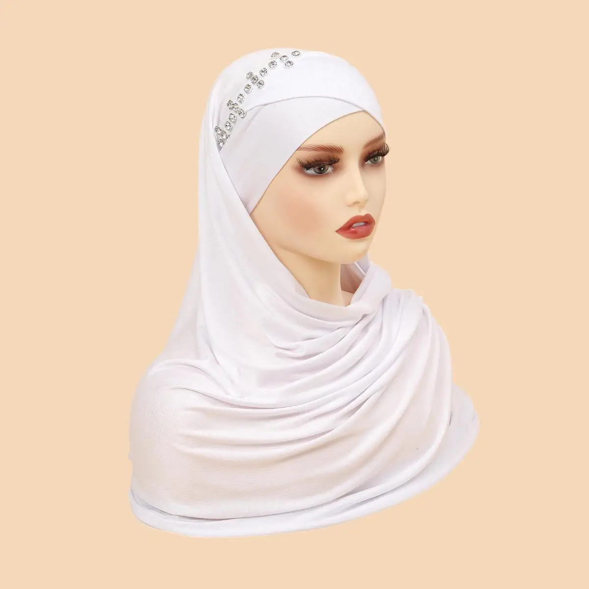 Luxury Jersey Hijab With Diamond Stones Jersey Scarves Crossed In Front Muslim Islamic Ethnic Shawls Head Scarf